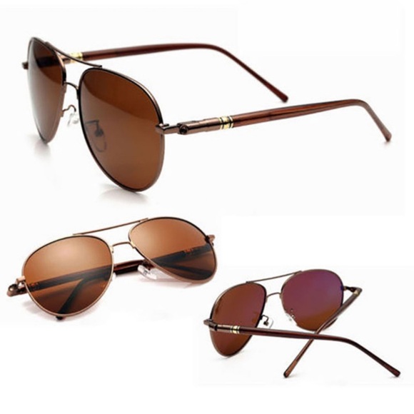 Mens Brown Metal Frame Aviator Sunglasses Polarized Lenses New - Picture 4 of 7